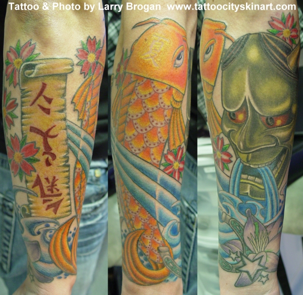 Larry Brogan - Koi and Hanya Mask half sleeve